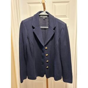 St. John Basics Navy Knit Blazer/Jacket, Gold Buttons, Size 4